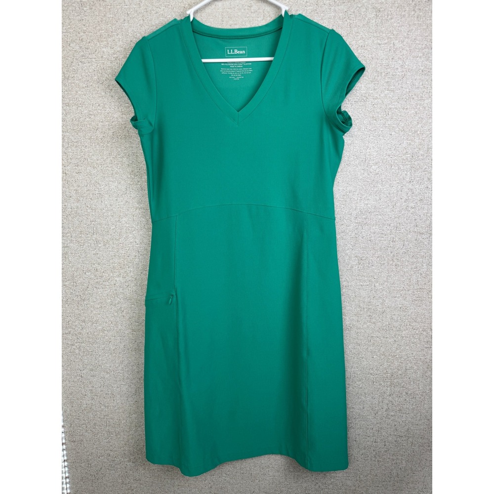 L.L.Bean Cap Sleeve Fit-and-Flare Dress — Women's S — Green